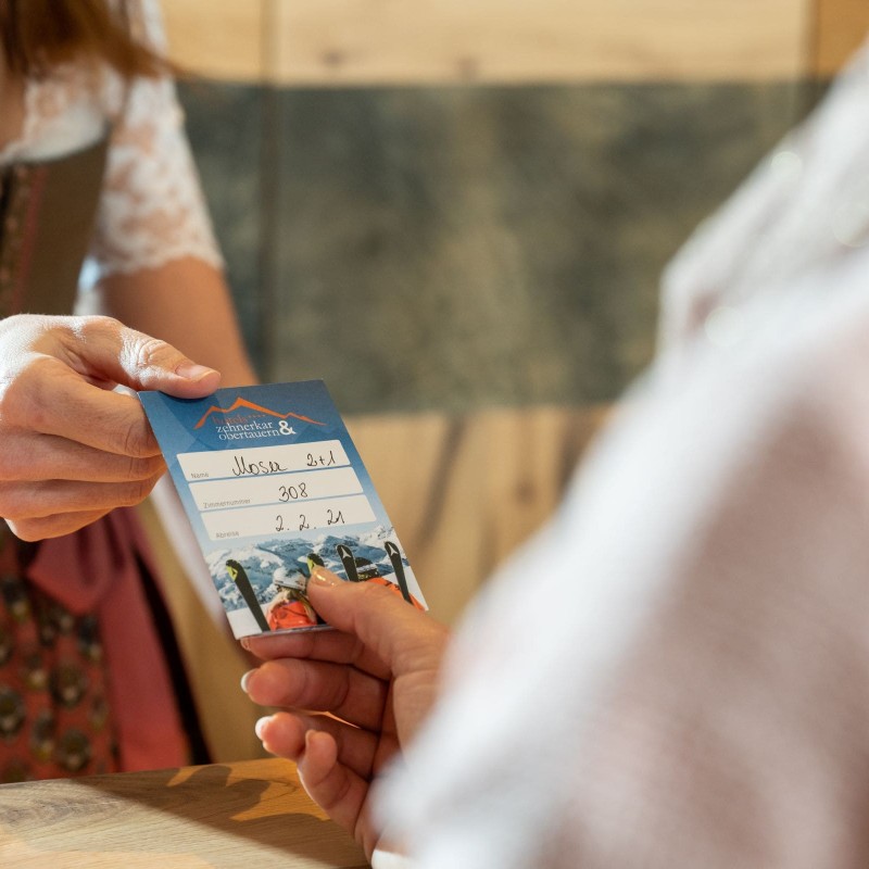 Guest card upon arrival at the ski hotel in Obertauern