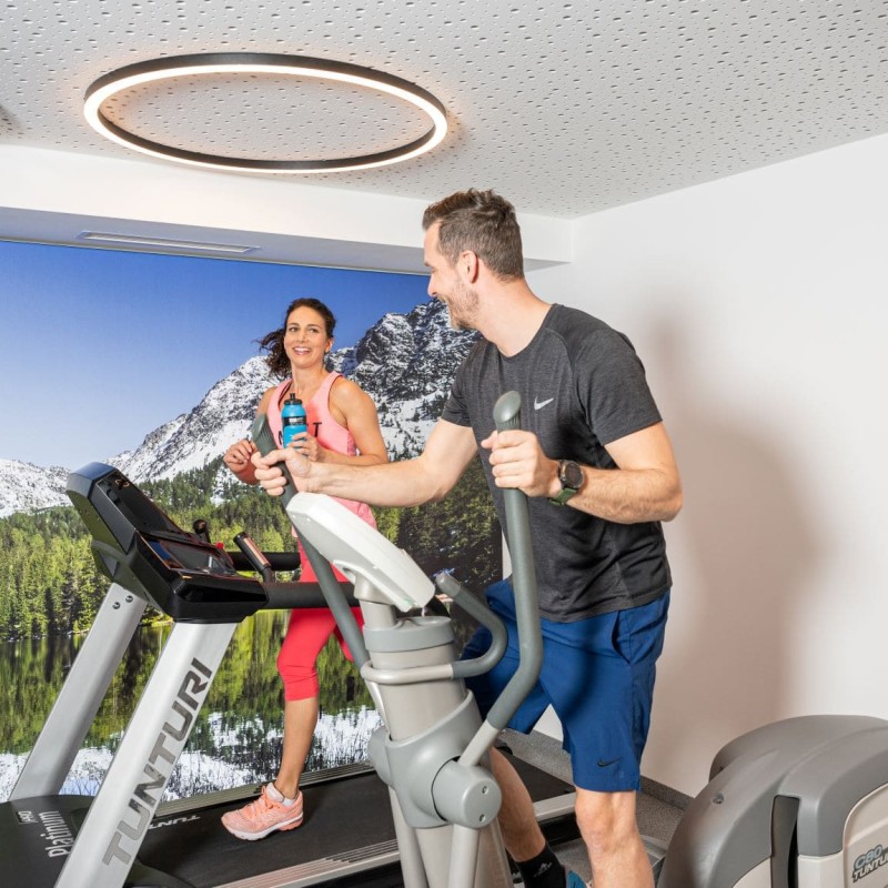Exercising in the fitness room at the Hotel Zehnerkar in Salzburg province